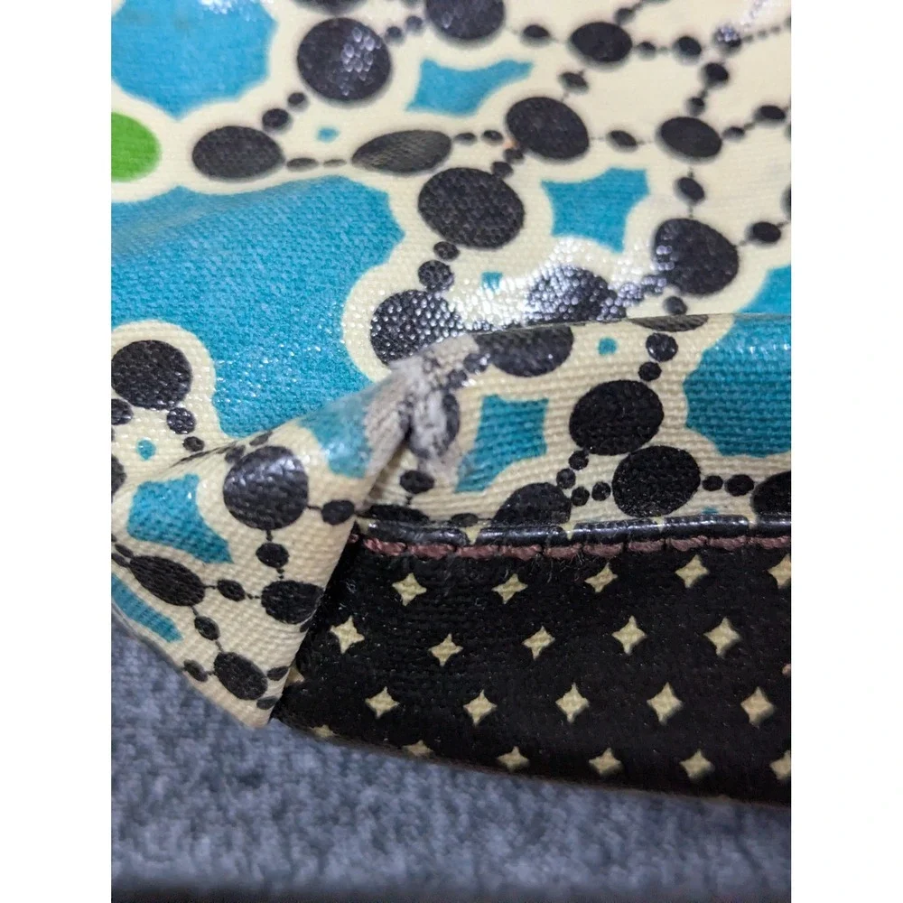 Fossil Key-Per Coated Canvas Tote Bag Teal Kaleidoscope Geometric Dots